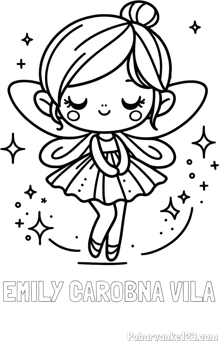 Pobarvanka imena EMILY ČAROBNA VILA in otroška pobarvanka čarobne vile