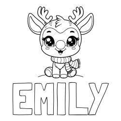 Online izdelana pobarvanka - Pobarvanka imena EMILY in otroška pobarvanka jelenčka Rudolfa s šalom okoli vratu