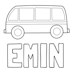 Online izdelana pobarvanka - Pobarvanka imena EMIN in avtobus