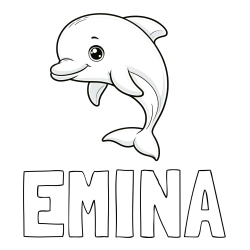 Online izdelana pobarvanka - Pobarvanka imena EMINA in otroška pobarvanka ljubkega delfina