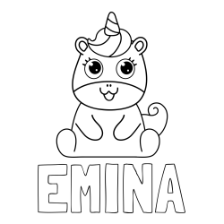 Online izdelana pobarvanka - Pobarvanka imena EMINA in pobarvanka čudovitega samoroga Unicorn