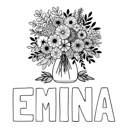 Online izdelana pobarvanka - Pobarvanka imena EMINA in pobarvanka veliekga šopka rož