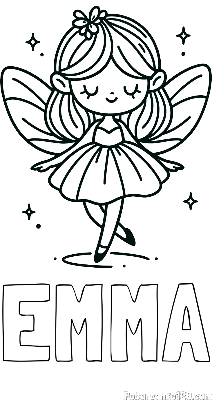 Pobarvanka imena EMMA in enostavna pobarvanka čarobne vile
