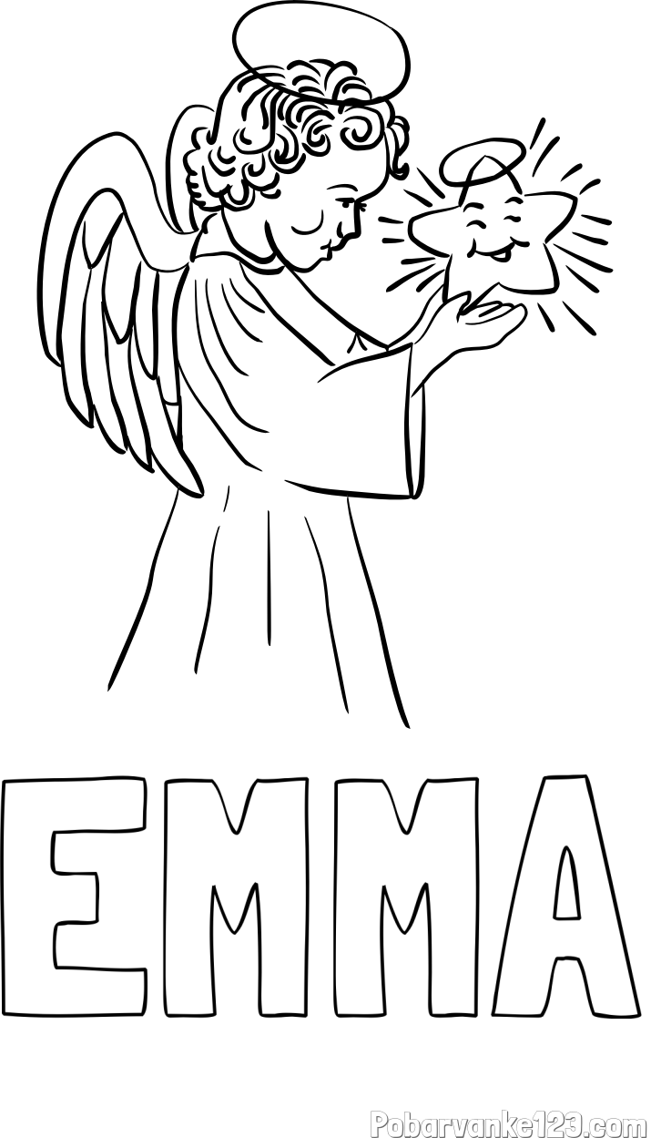 Pobarvanka imena EMMA in pobarvanka angela z zvezdo