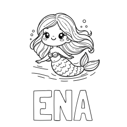 Online izdelana pobarvanka - Pobarvanka imena ENA in pobarvanka ljubke morske deklice