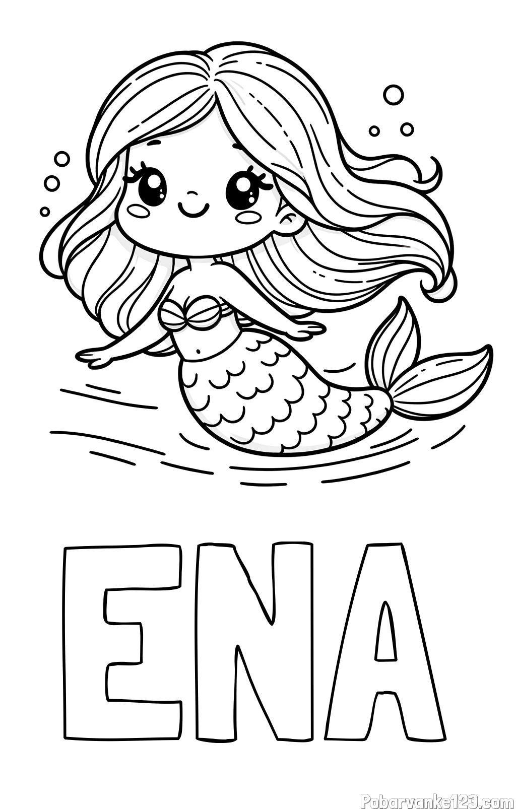 Pobarvanka imena ENA in pobarvanka ljubke morske deklice