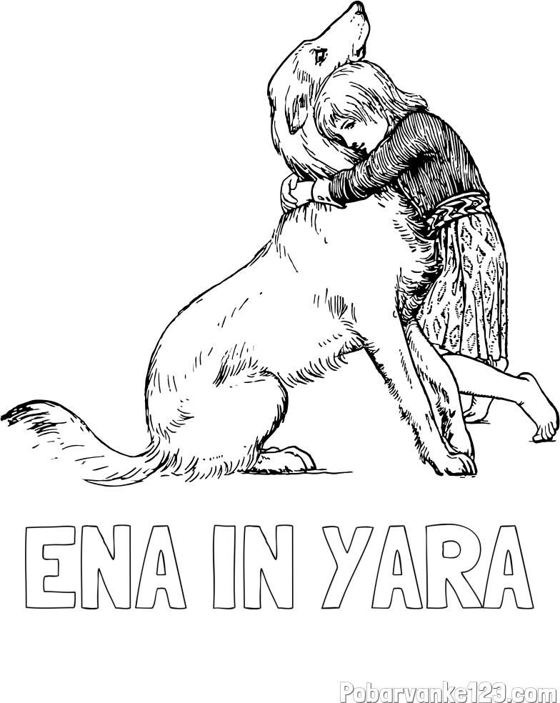 Pobarvanka imena ENA IN YARA in pobarvanka prikupnega kužka, ki ga objema mala deklica