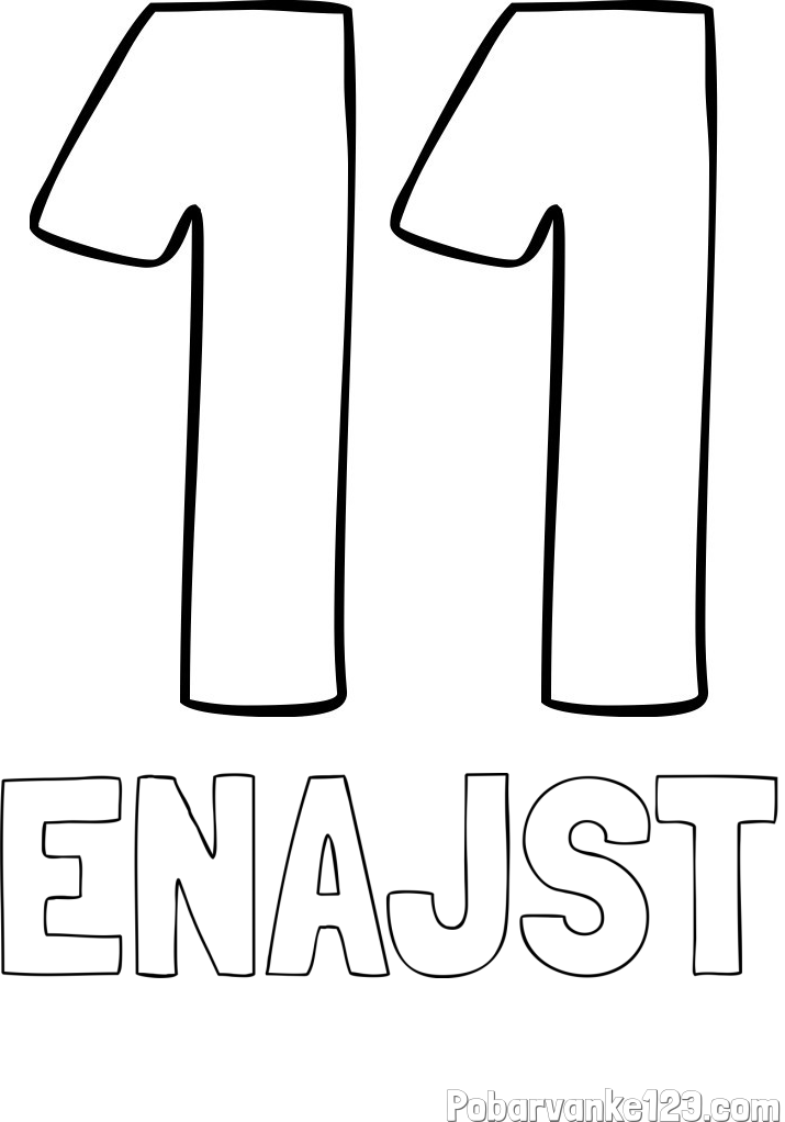Pobarvanka imena ENAJST in pobarvanka številke enajst (11)