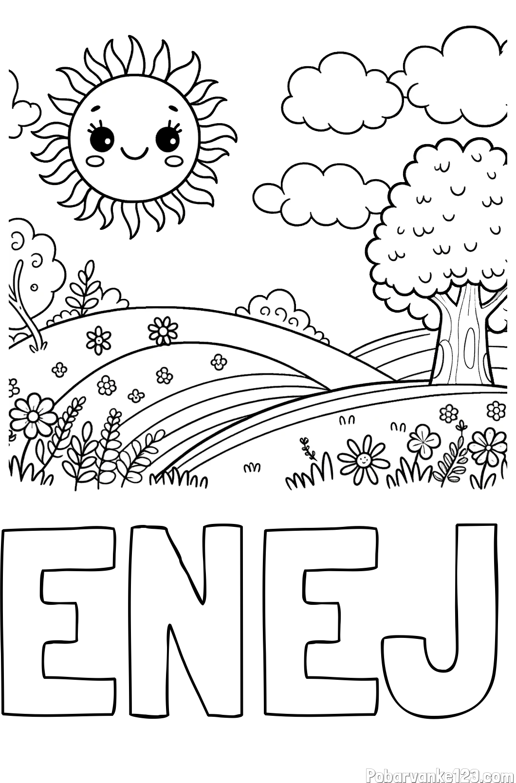 Pobarvanka imena ENEJ in otroška pobarvanka narave