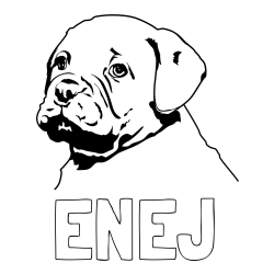 Online izdelana pobarvanka - Pobarvanka imena ENEJ in pobarvanka prikupnega bulldog mladička