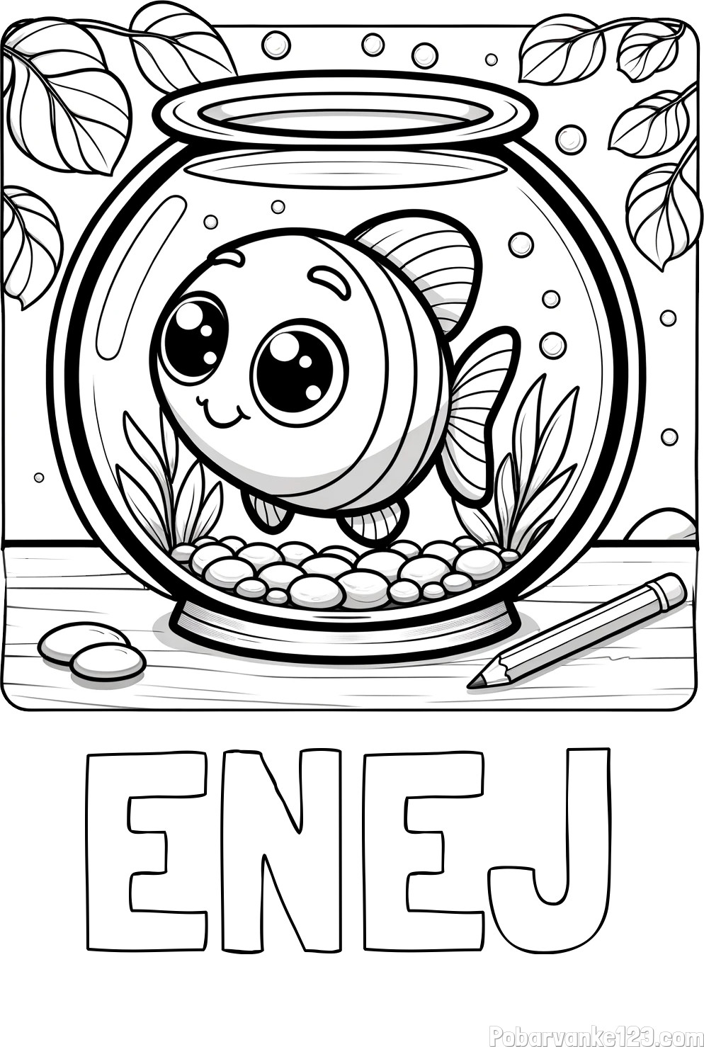 Pobarvanka imena ENEJ ter ribice