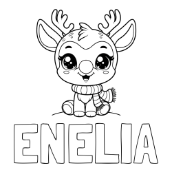 Online izdelana pobarvanka - Pobarvanka imena ENELIA in otroška pobarvanka jelenčka Rudolfa s šalom okoli vratu