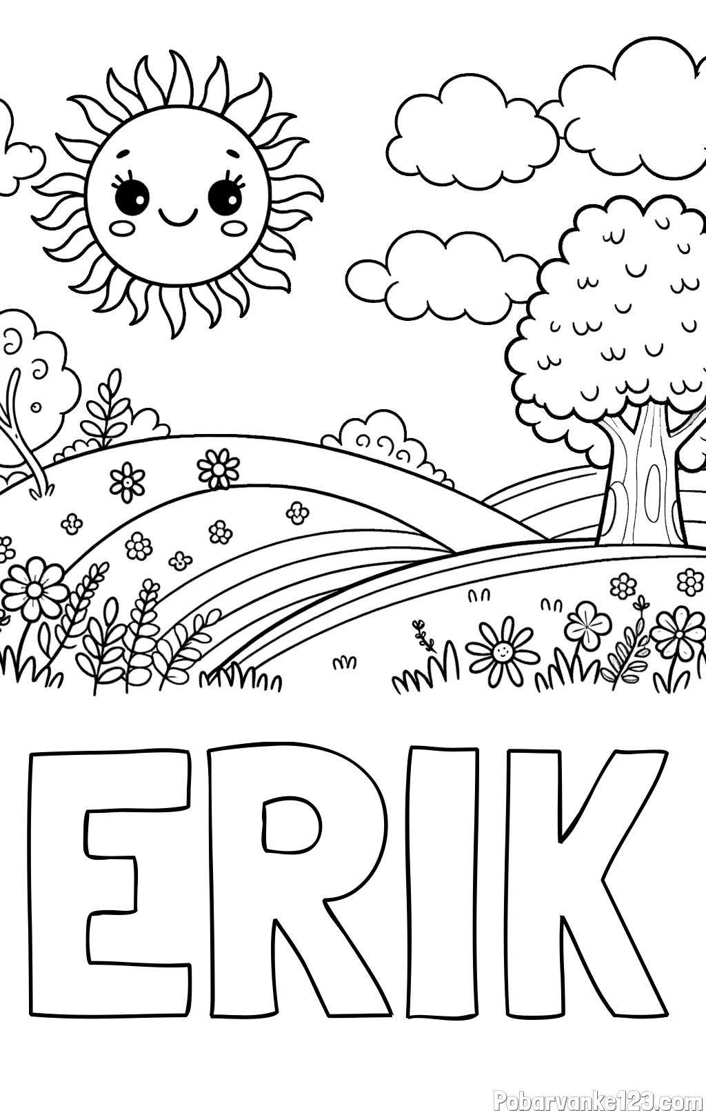 Pobarvanka imena ERIK in otroška pobarvanka narave