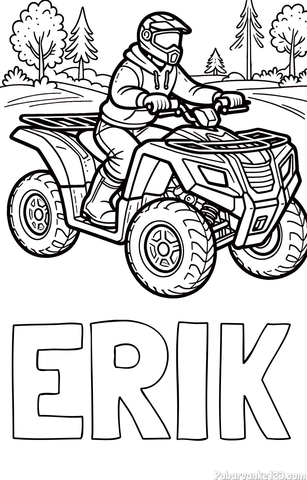 Pobarvanka imena ERIK in pobarvanka motorista na štirikolesniku