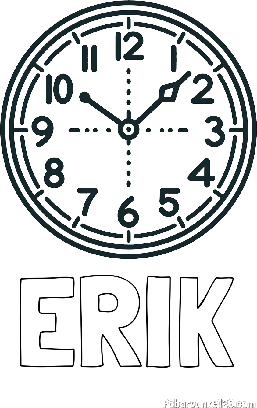 Pobarvanka imena ERIK in pobarvanka preproste ure