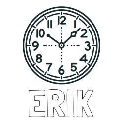Online izdelana pobarvanka - Pobarvanka imena ERIK in pobarvanka preproste ure