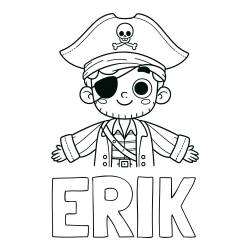 Online izdelana pobarvanka - Pobarvanka imena ERIK in pobarvanka prijaznega gusarja