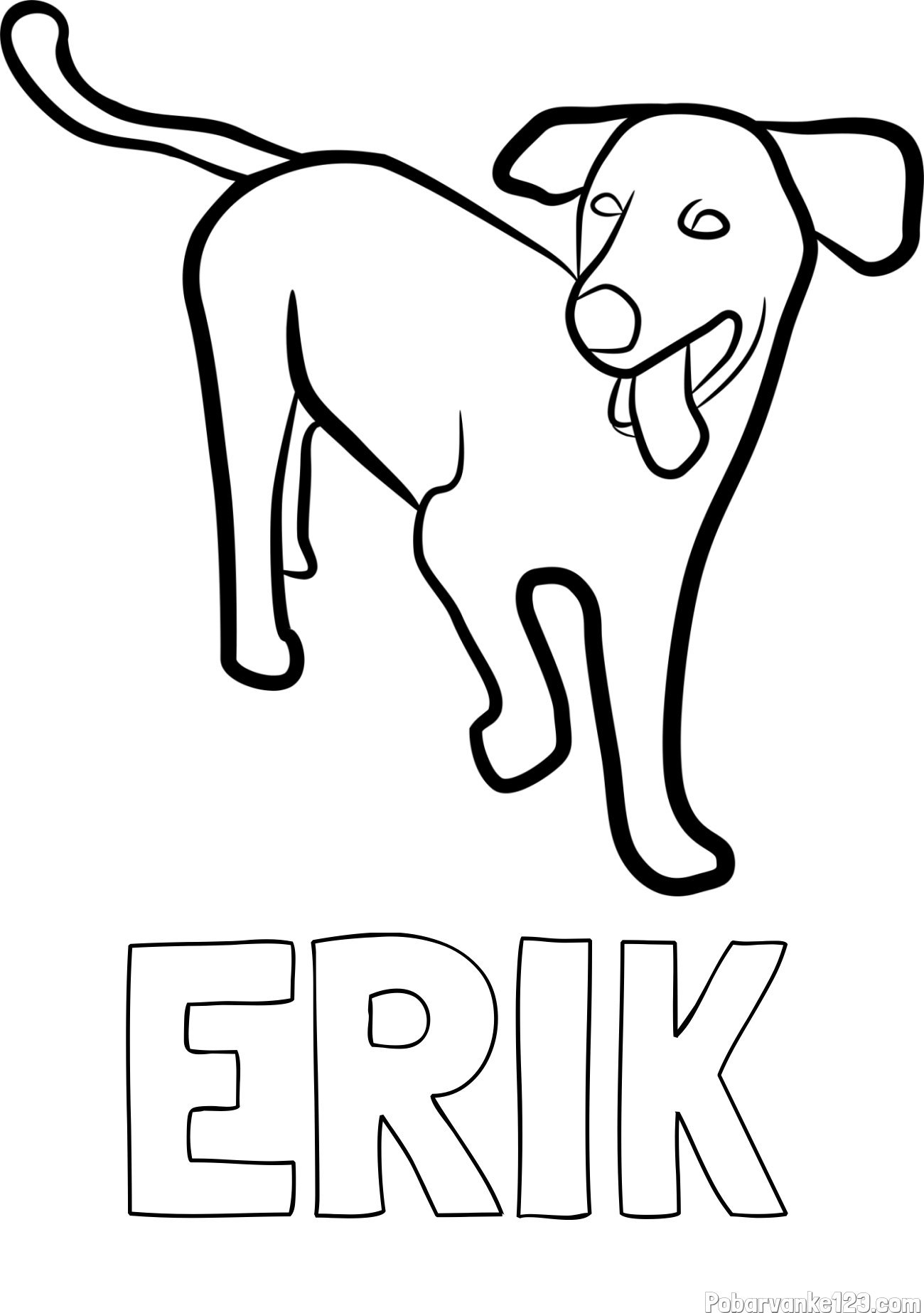 Pobarvanka imena ERIK in pobarvanka prikupnega, a nekoliko utrujenega kužka