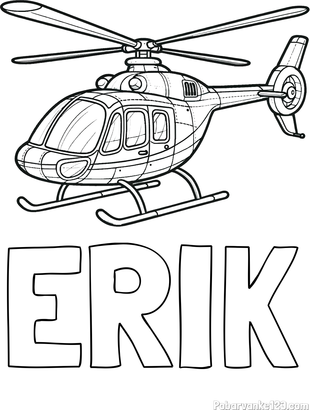 Pobarvanka imena ERIK in pobarvanka sodobnega helikopterja