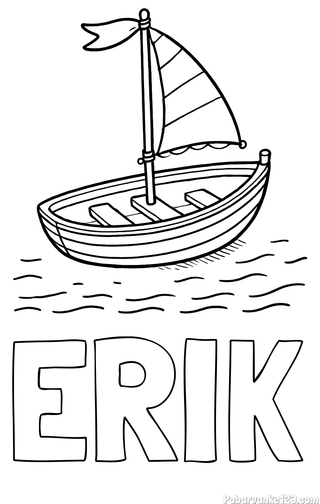 Pobarvanka imena ERIK in preprosta pobarvanka ladjice
