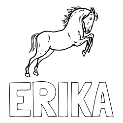 Online izdelana pobarvanka - Pobarvanka imena ERIKA in pobarvanka konja v skoku