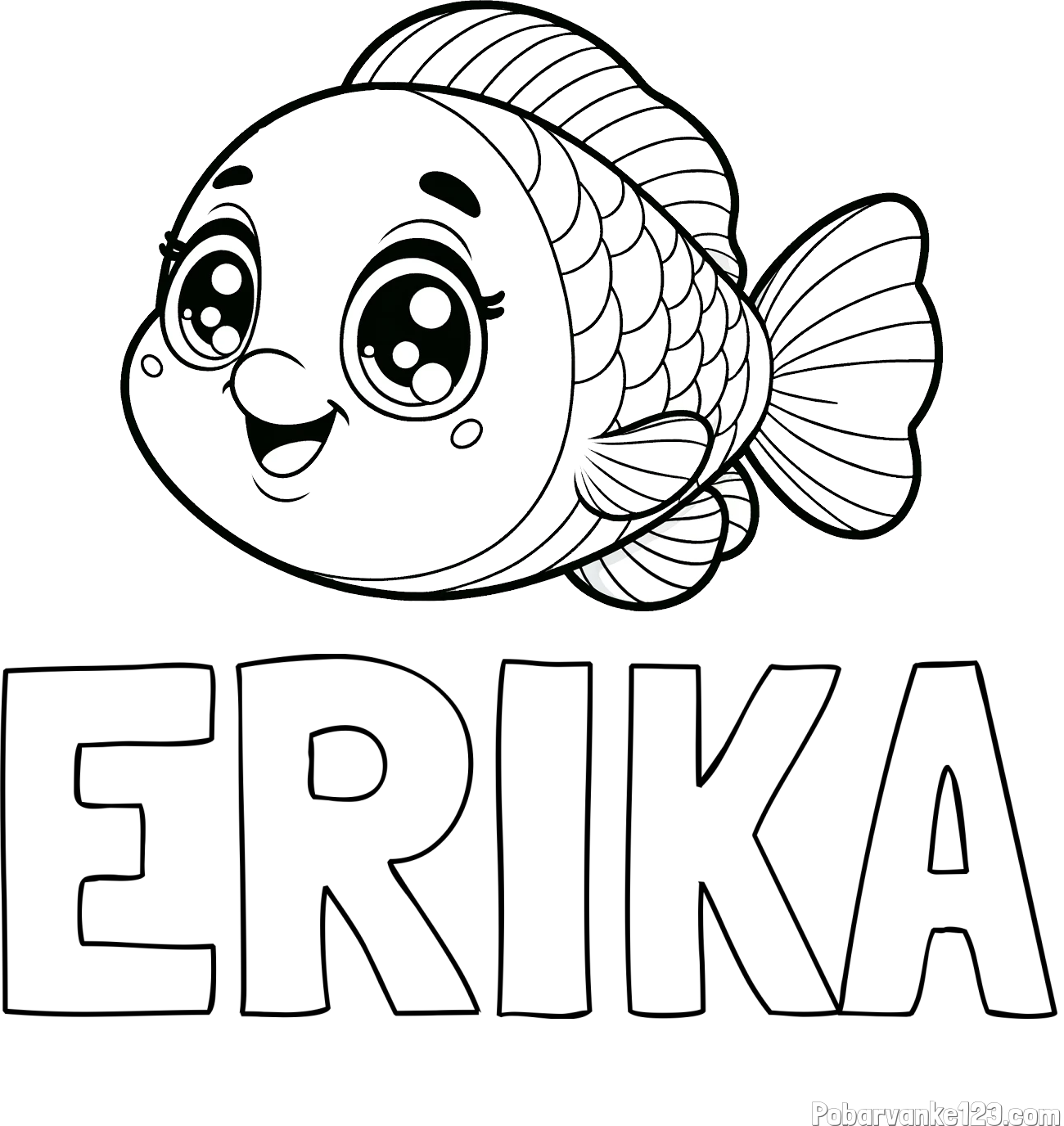Pobarvanka imena ERIKA in pobarvanka prisrčne ribe