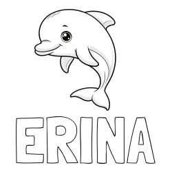 Online izdelana pobarvanka - Pobarvanka imena ERINA in otroška pobarvanka ljubkega delfina