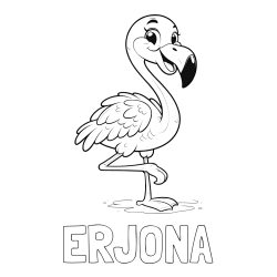 Online izdelana pobarvanka - Pobarvanka imena ERJONA in otroška pobarvanka prikupnega flaminga