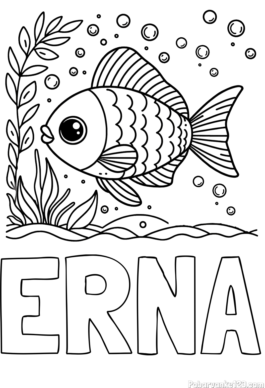 Pobarvanka imena ERNA in otroška pobarvanka ljubke ribe