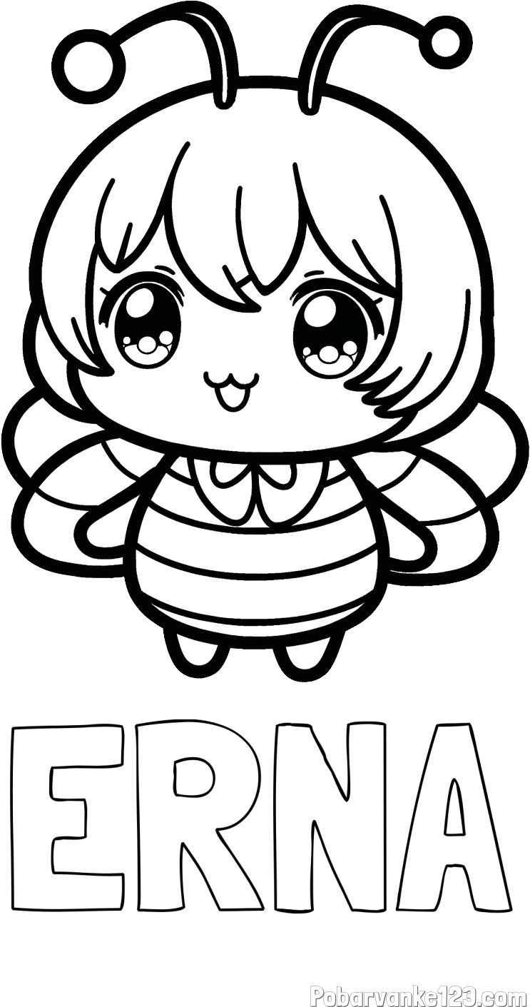 Pobarvanka imena ERNA in pobarvanka čebelice v stilu anime