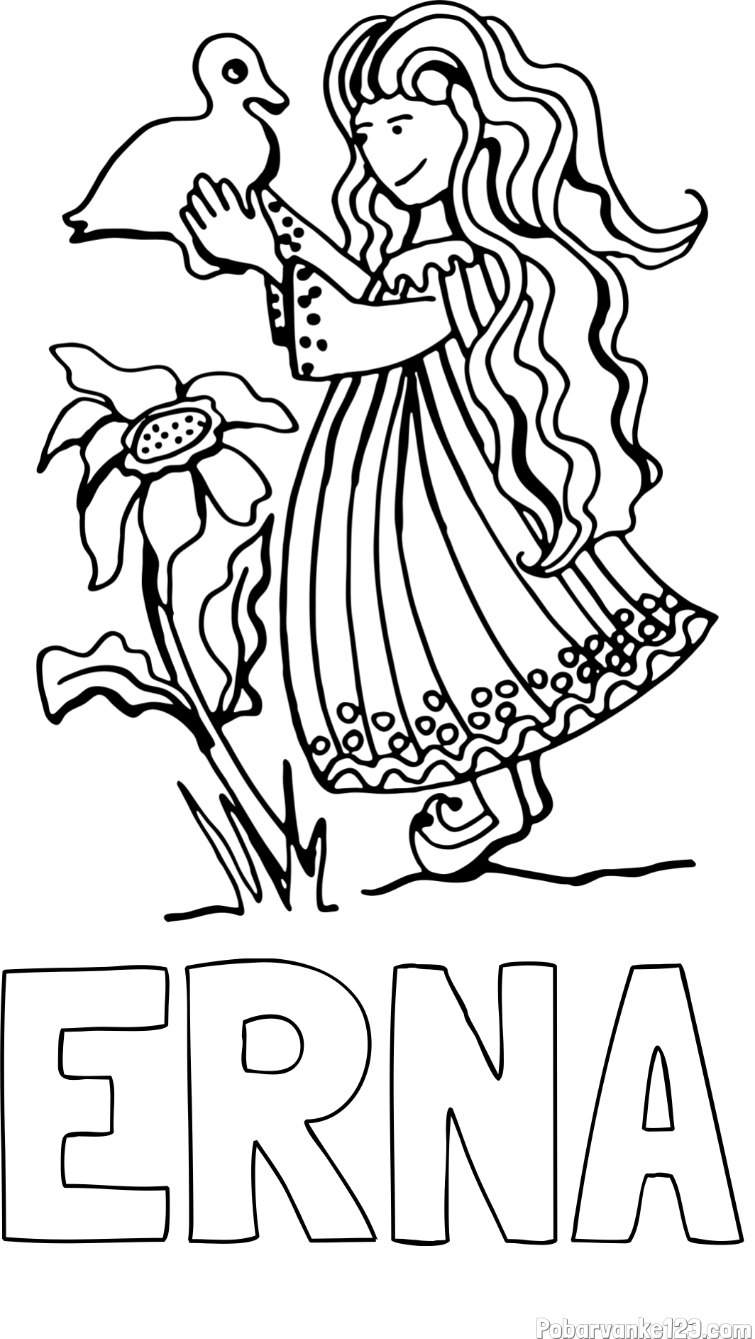 Pobarvanka imena ERNA in pobarvanka deklice in račke