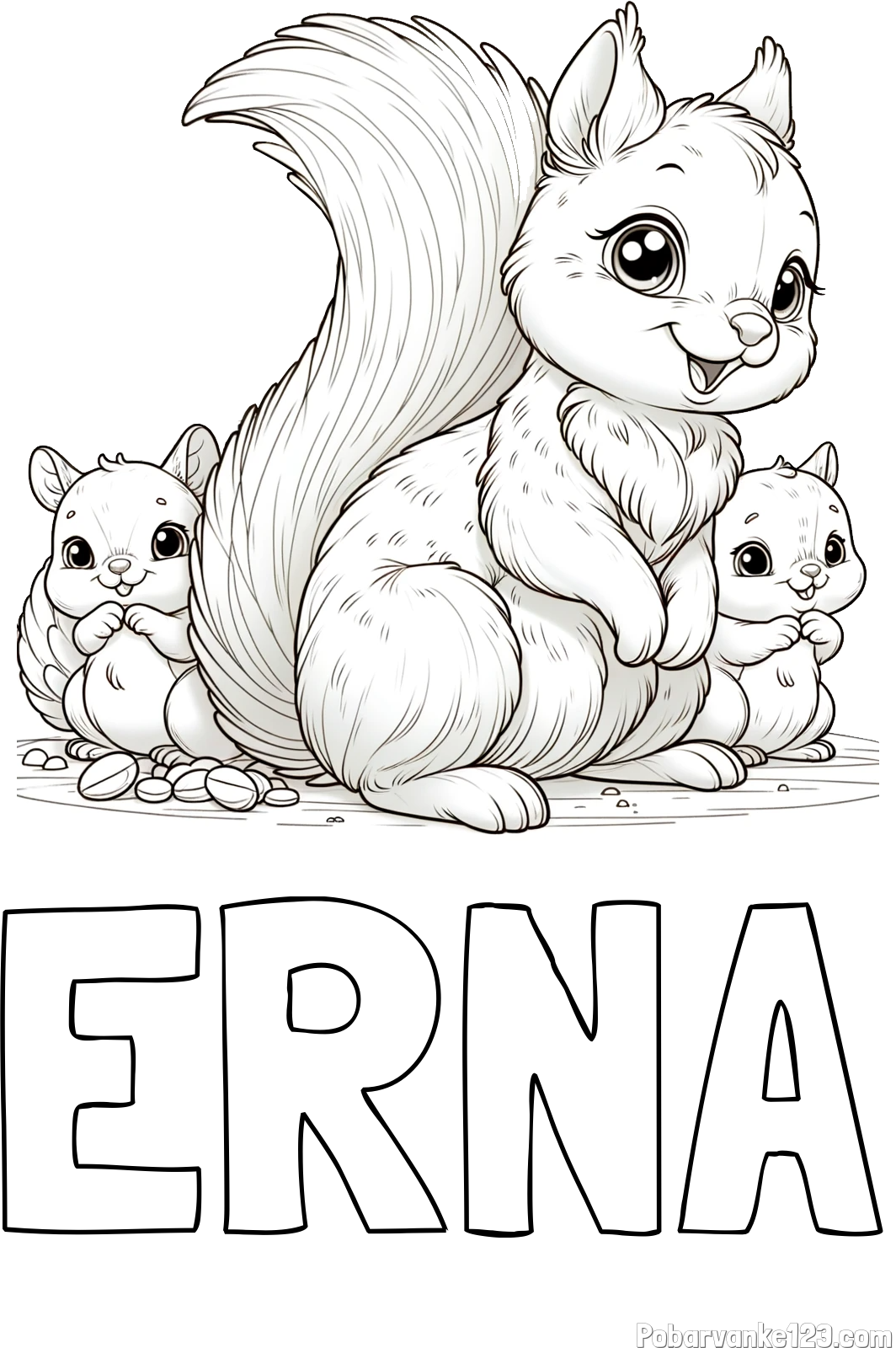 Pobarvanka imena ERNA in pobarvanka veveričje družine
