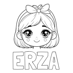 Online izdelana pobarvanka - Pobarvanka imena ERZA in pobarvanka obraza ljubke punčke