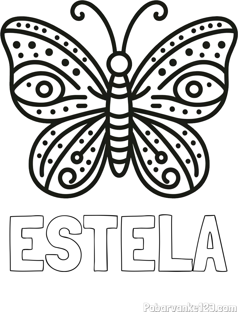 Pobarvanka imena ESTELA in preprosta pobarvanka metulja