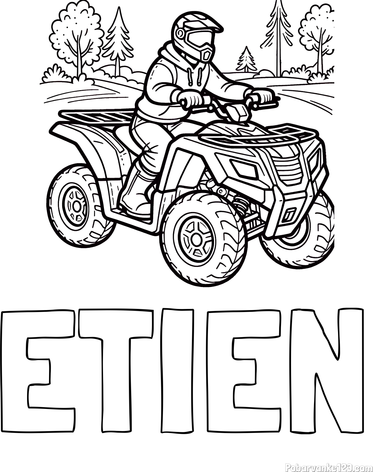 Pobarvanka imena ETIEN in pobarvanka motorista na štirikolesniku