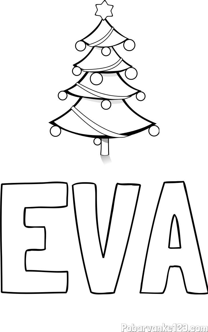 Pobarvanka imena EVA in božična smreka
