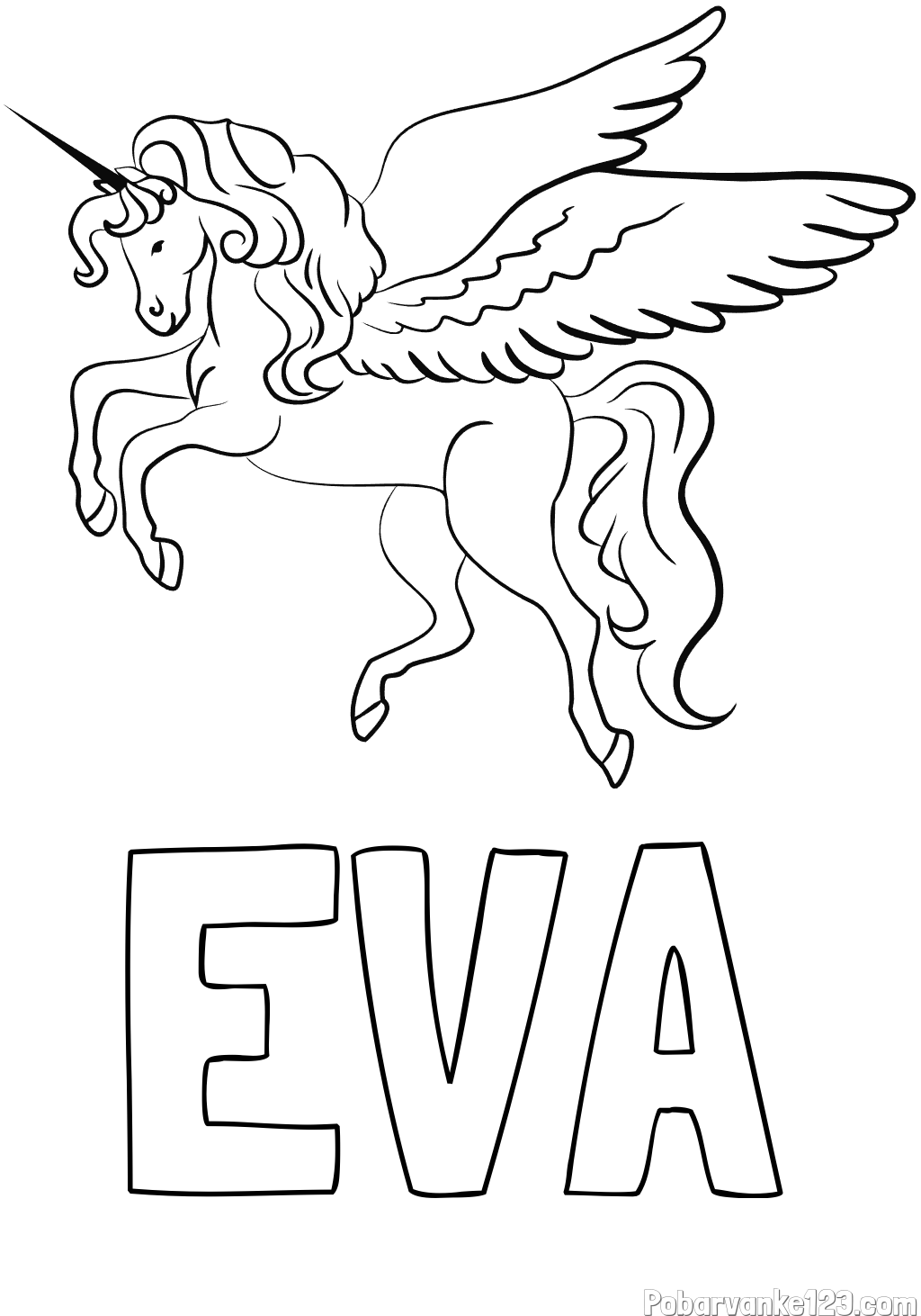 Pobarvanka imena EVA in lepa pobarvanka samoroga