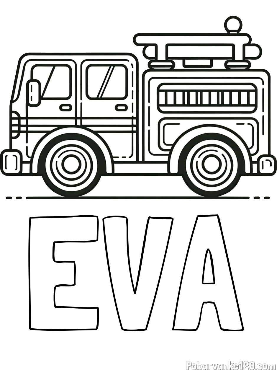 Pobarvanka imena EVA in lepa pobarvnak gasilskega avta
