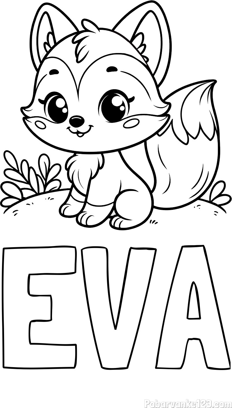 Pobarvanka imena EVA in lisičke