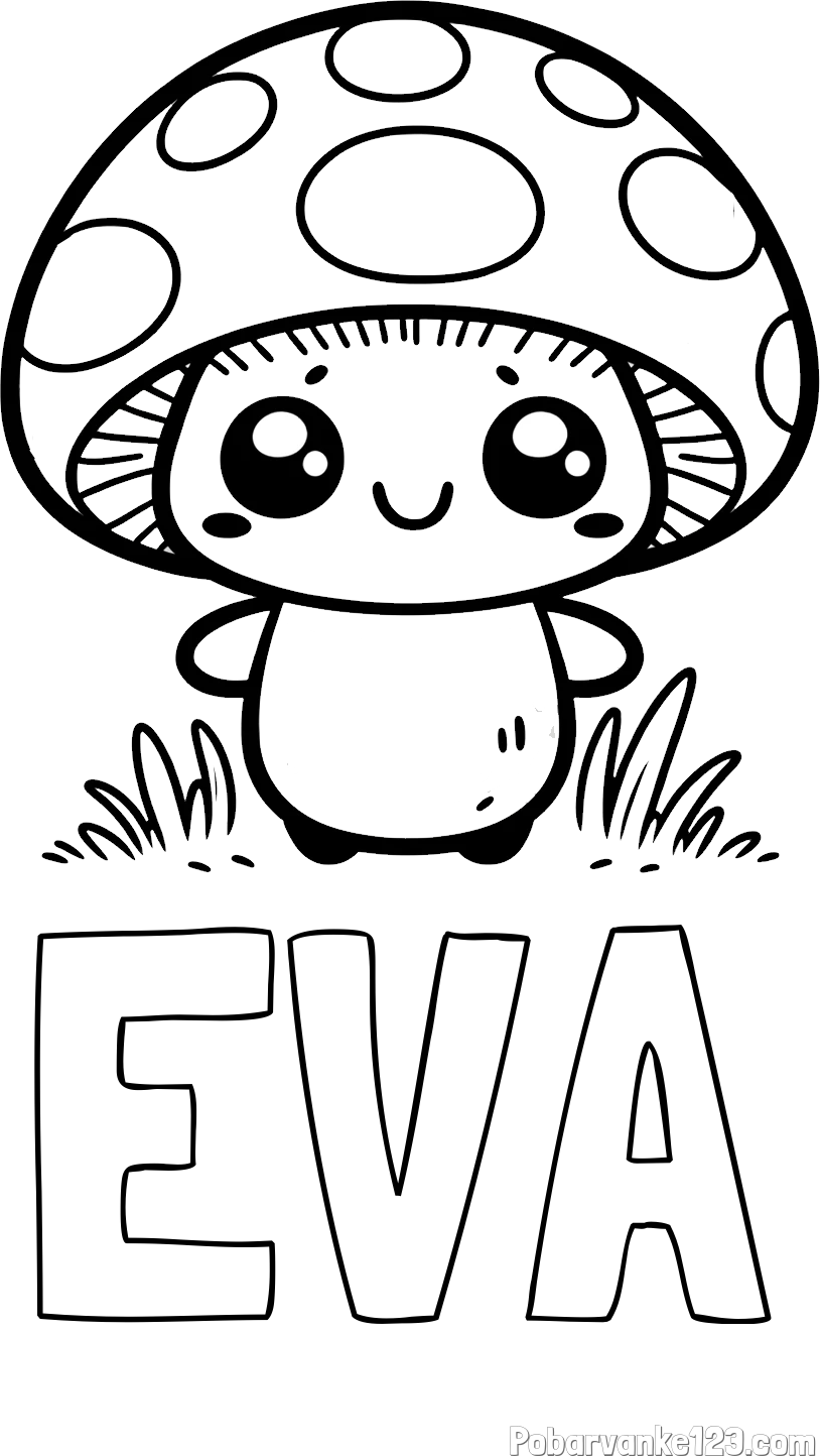 Pobarvanka imena EVA in otroška pobarvanka gobe