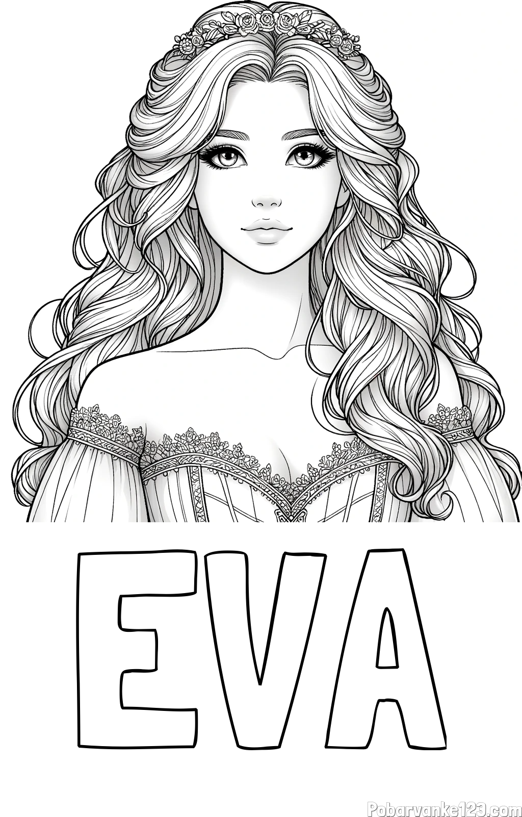 Pobarvanka imena EVA in pobarvanka lepe princese