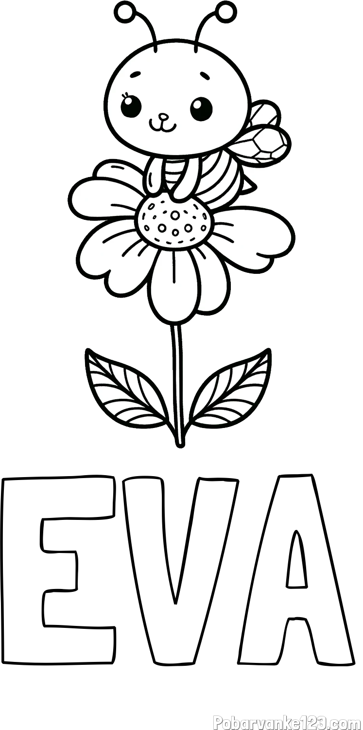 Pobarvanka imena EVA in pobarvanka ljubke čebelice na roži