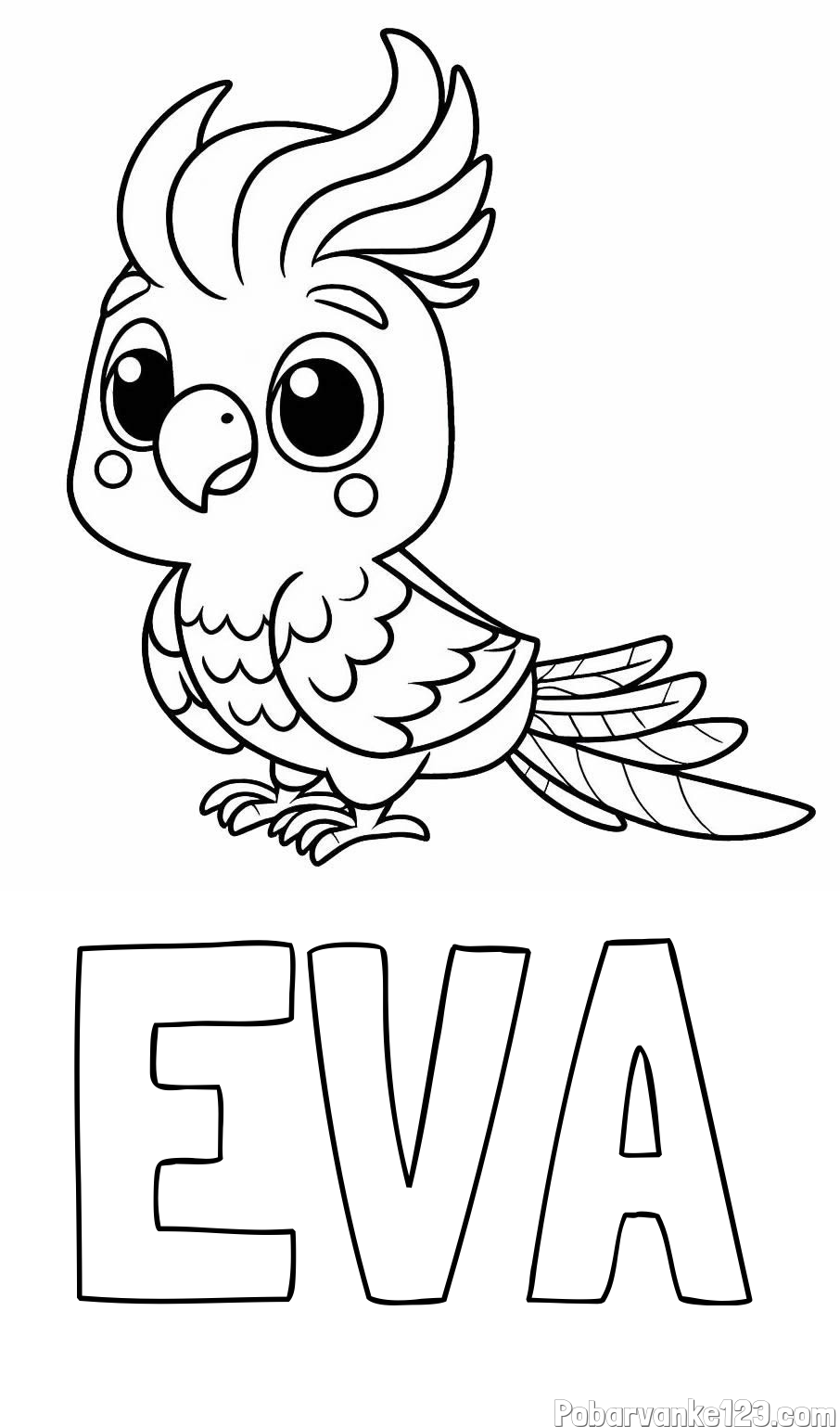 Pobarvanka imena EVA in pobarvanka ljubke papige