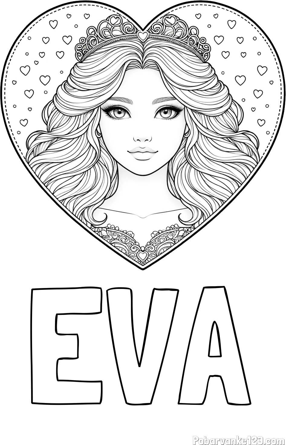 Pobarvanka imena EVA in pobarvanka ljubke princese v srčku