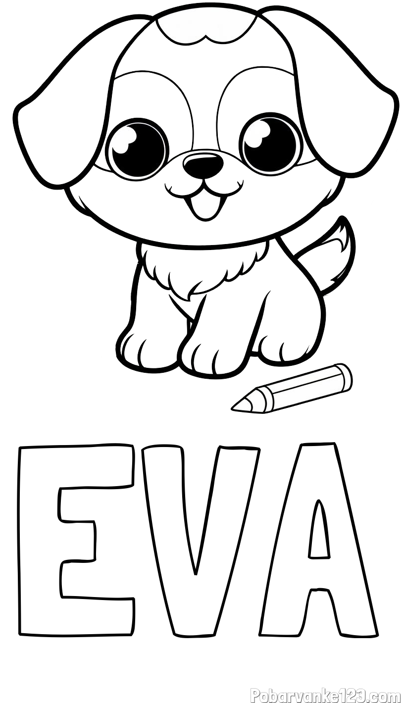 Pobarvanka imena EVA in pobarvanka prikupnega kužka