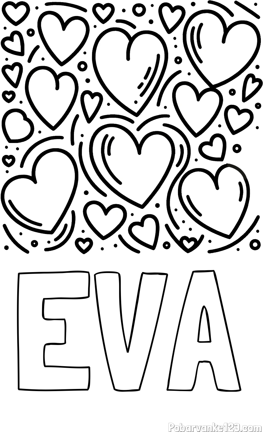 Pobarvanka imena EVA in pobarvanka s srčki