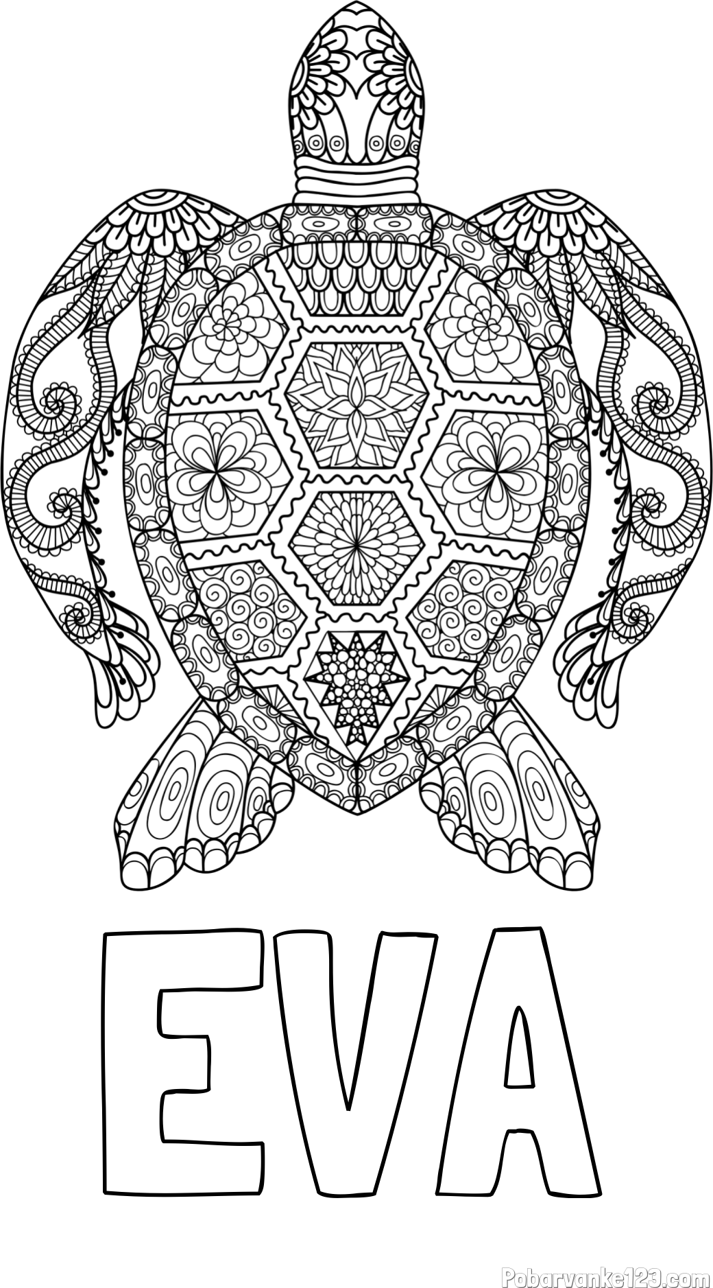 Pobarvanka imena EVA in pobarvanka želve - mandale