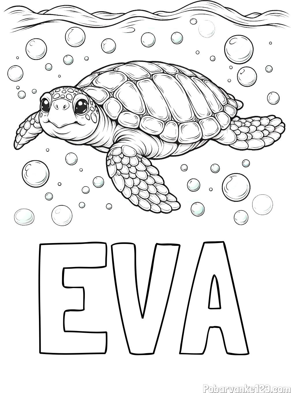 Pobarvanka imena EVA in pobarvanka želve v morju