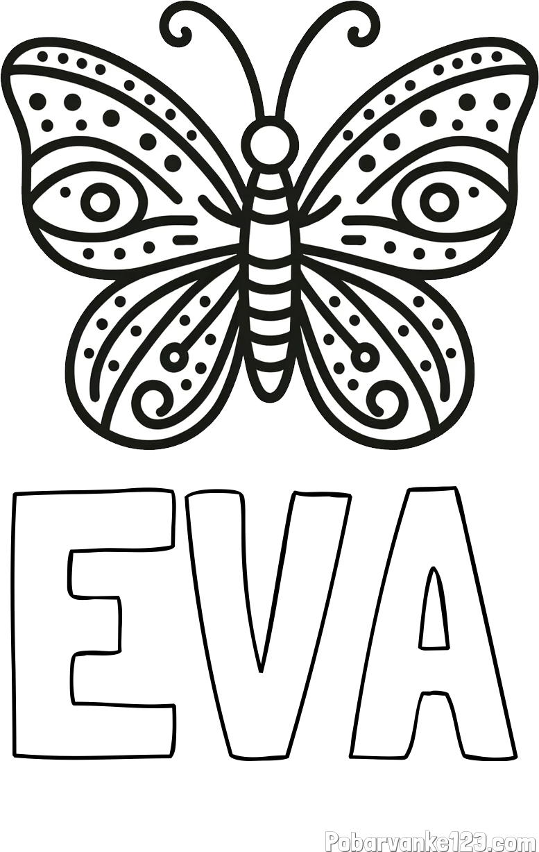 Pobarvanka imena EVA in preprosta pobarvanka metulja