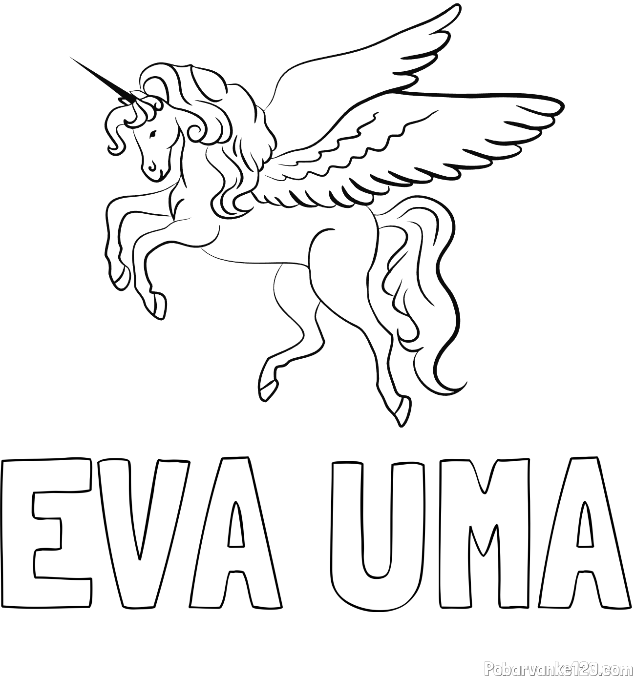 Pobarvanka imena EVA UMA in lepa pobarvanka samoroga